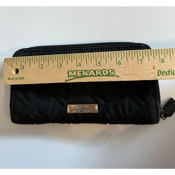 Vera Bradley Large Zip Around Wallet In Classic Black Some Wear On Metal - Picture 3 of 5